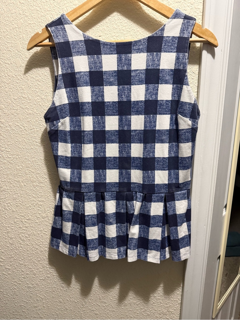 Duffield Lane Blue and White Gingham Print Fitted Peplum Preppy Shirt Top - Picture 1 of 3
